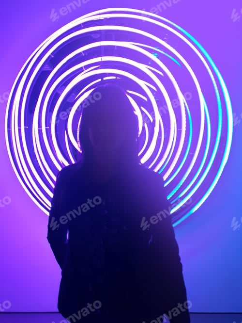 Preview: Woman silhouette and neon purple lights