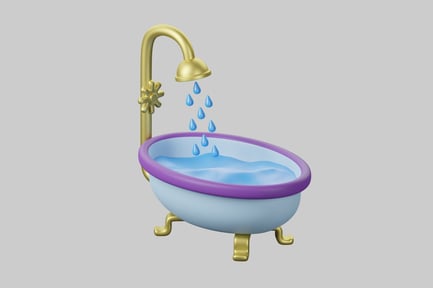 Preview: Cartoon style bathtub with water drops
