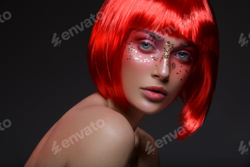 Preview: Beautiful girl in red wig