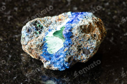 Preview: sample of rough azurite, malachite rock on black
