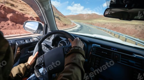 Preview: DrivingDriving off road car on high altitude mountain trail on winter day