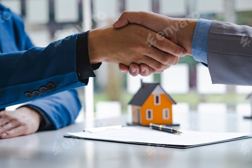 Preview: Successful deal Real Estate agent shaking hands with customer after contract signature, Business Sig