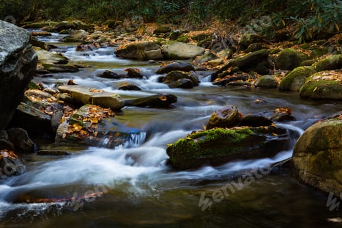 Preview: Flowing River In Autumn With Moss And Fall Leaves Smoky Mountains National Park Tennessee And North