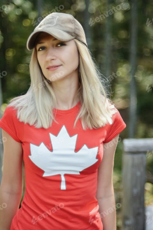 Preview: Girl in a T-shirt with the Canadian flag