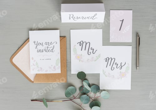 Preview: Wedding invitation and cards mockup set