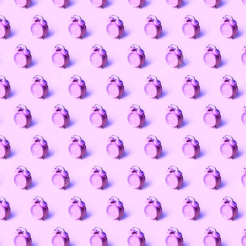 Preview: Creative layout of purple alarm clock's on neon purple background. Minimal concept.