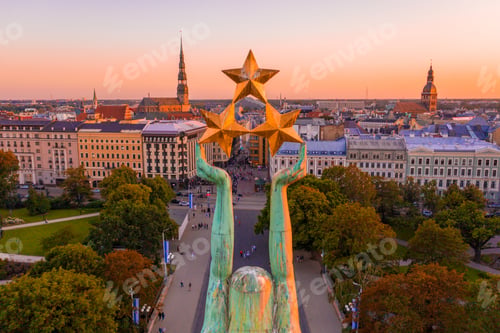 Preview: Amazing Aerial View of the Statue of Liberty Milda in Riga, Latv