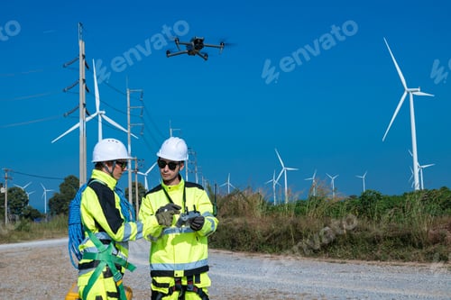 Preview: Engineers using drone to inspect wind farm