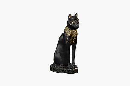 Preview: Black cat statue with gold accents and hieroglyphic base