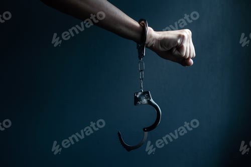 Preview: male hands in handcuffs black background