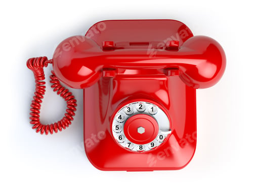 Preview: Red vintage telephone isolated on white. Top view of phone