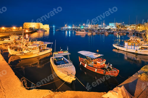 Preview: Venetian Fort in Heraklion and moored fishing boats, Crete Island, Greece