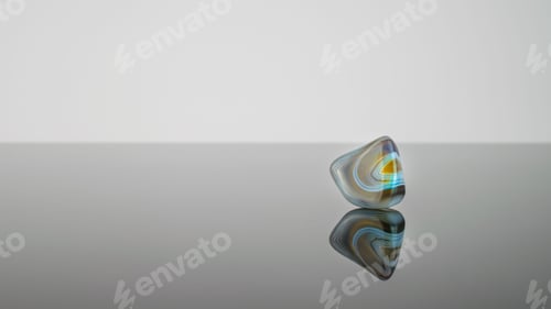 Preview: Polished strata rock crystal with its reflection against a grey background.