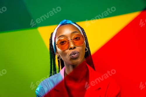 Preview: Beautiful afro woman with pigtails and stylish clothes