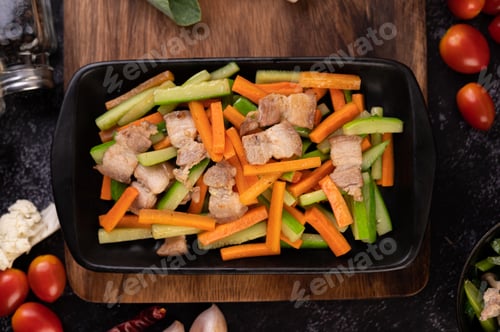 Preview: Stir-fried carrots and cucumber with pork belly.