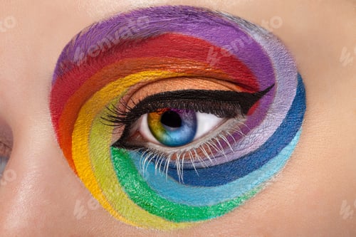 Preview: Close up eye with artistic rainbow make up