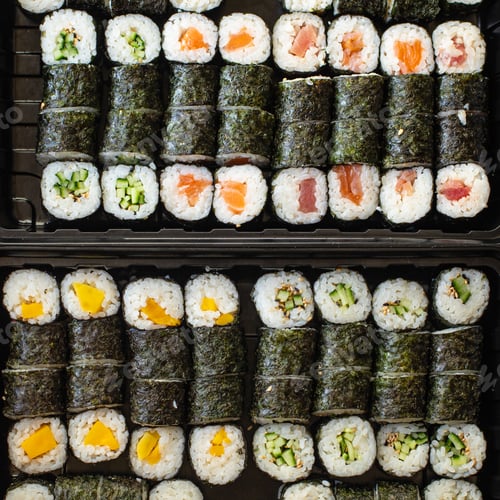Preview: Sushi Roll Seafood Maki Susi Salmon, Tuna, Rice, Nori, Wasabi, Sesame Asian Food Meal Snack Copy