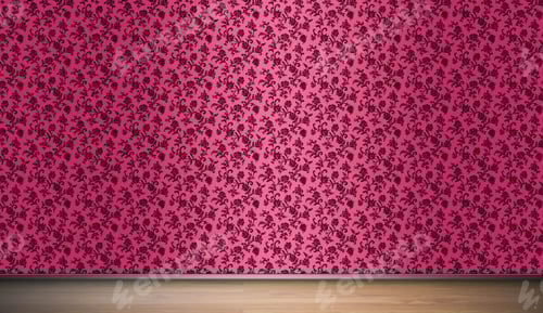 Preview: Pink Floral Patterned Wall with Wooden Flooring