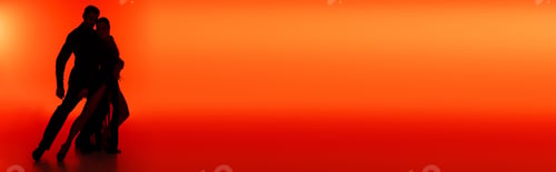Preview: Silhouette of professional dancers moving on red background, banner