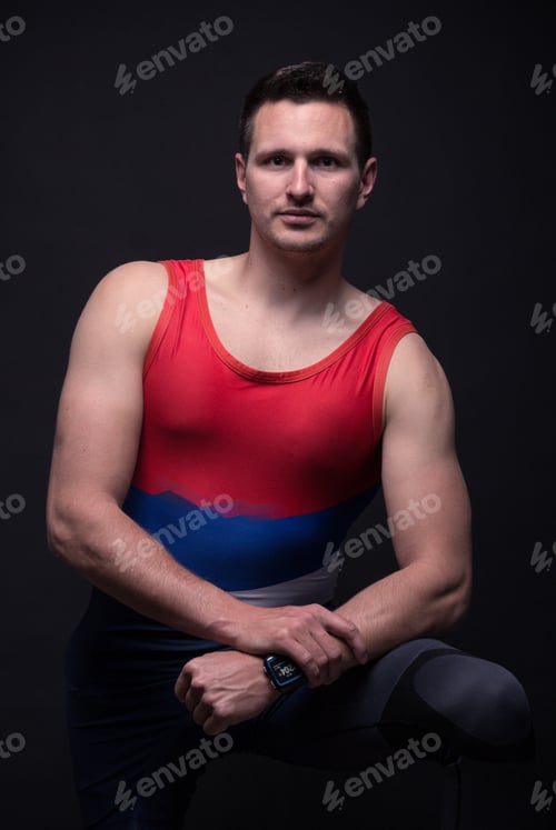 Preview: One Young Adult Man Posing, Upper Body, Kayak Canoe Sportsman Strong Muscular, Black Background