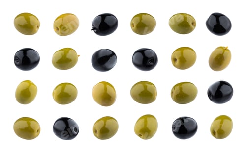 Preview: Black and green olives isolated on white background