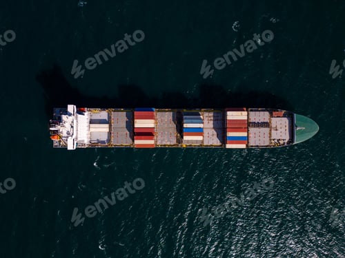 Preview: A container ship in the sea, aerial view
