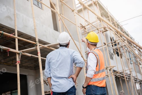 Preview: The engineer manager and foremen discussed the site projects on the construction site.