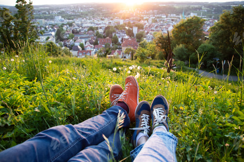 Preview: Couple enjoy beautiful city view in the sunset