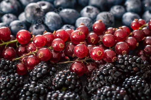 Preview: Background from a mix of different berries, macro photography.