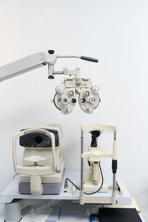Preview: Optometry equipment performing vision testing and eye exam