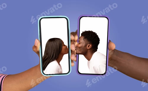 Preview: Couple sharing a kiss through a smartphone chat application