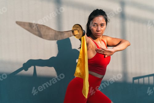 Preview: Chinese young woman practicing wushu kung fu.