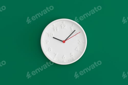 Preview: White wall Clock on gree background.