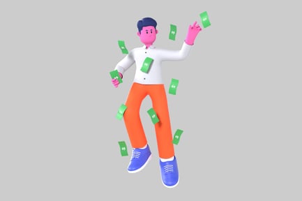 Preview: Pink man tossing money cartoon