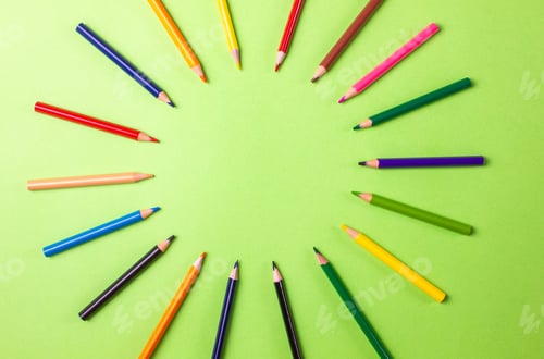 Preview: School creative concept. School supplies on green background. Copy space