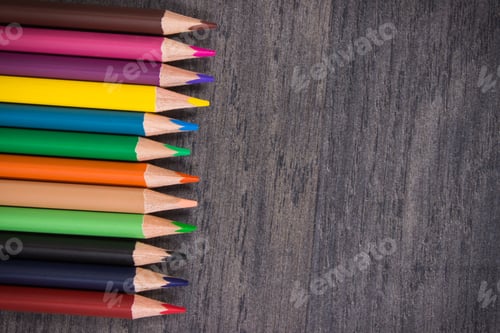 Preview: Crayons using for drawing, learning and developing creativity at school. Place for text board