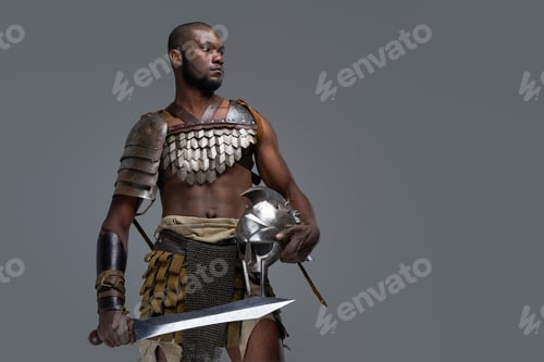 Preview: African arena fighter with sword and helmet