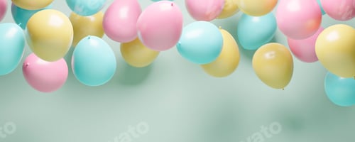 Preview: Colorful helium balloons on retro mint pastel background.
