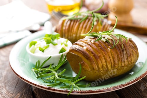 Preview: Baked potato. Potato oven baked with garlic and rosemary