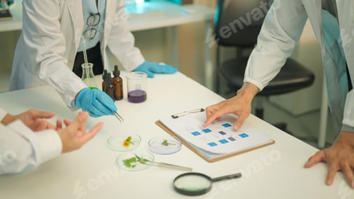 Preview: Scientists discuss botany and agriculture research while examining plant samples and data