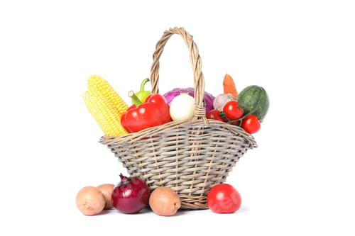 Preview: Wicker basket with vegetables isolated on white background