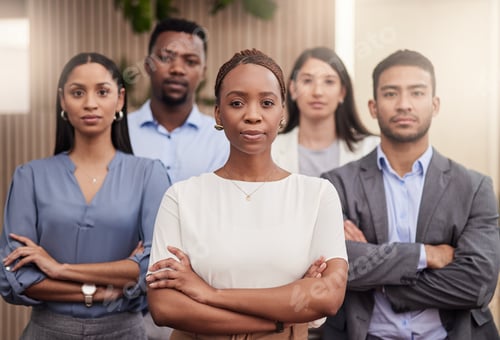 Preview: Shot of a team of businesspeople together in their office with their arms crossed