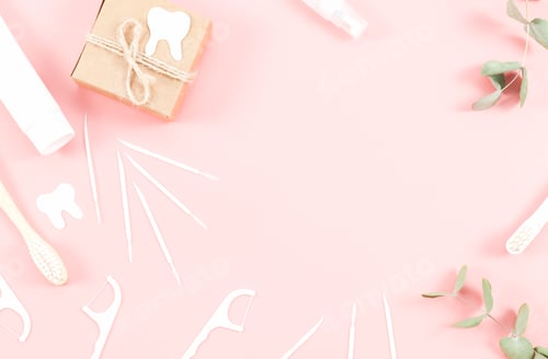 Preview: Bamboo toothbrush, dental floss, toothpicks, tube of toothpaste, paper tooth, craft gift box