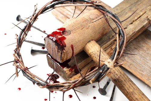 Preview: Good Friday, Passion of Jesus Christ. Crown of thorns and bloody nails isolated on white. Christian