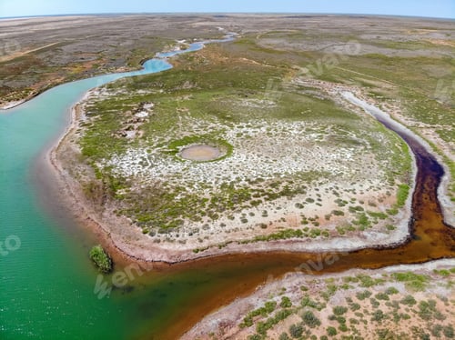Preview: Small red water river and green water lake in Bogdo-Baskunchak Nature Reserve