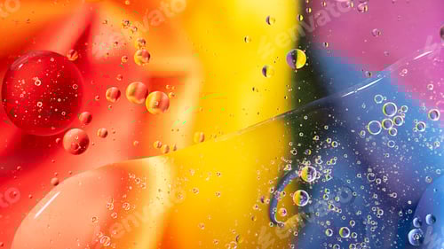 Preview: Fantastic structure of colorful oil bubbles. Chaotic motion. Abstract paint. Rainbow, LGBT