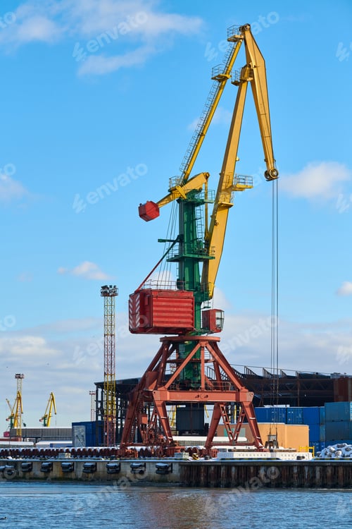 Preview: Harbor cranes, container ship terminal, cargo container yard