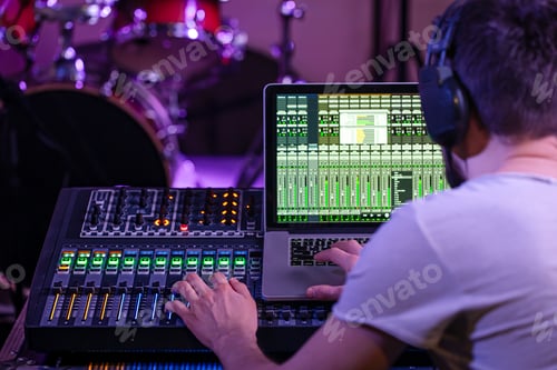 Preview: Digital mixer in a recording Studio , with a computer for recording music.