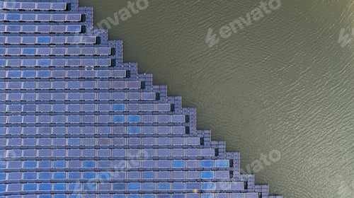 Preview: Aerial view floating solar panel cell platform system, Floating solar photovoltaic panel