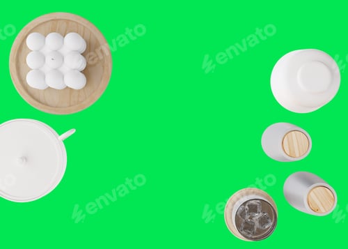 Preview: Tablecloth presentation mock up. Table top view with dishes